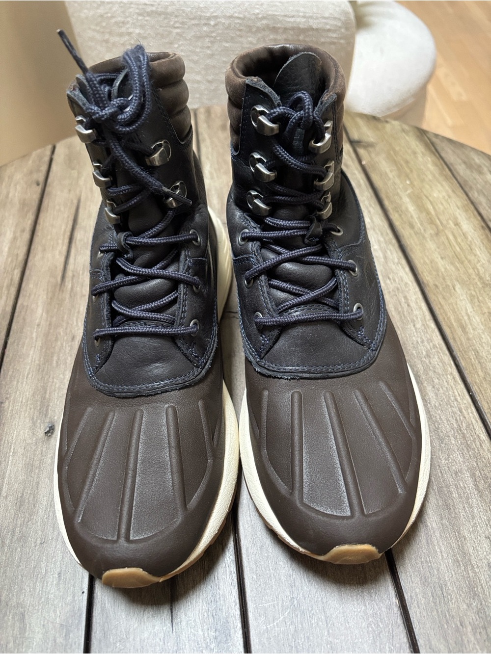 Sperry M/9 W/11 Dark Brown Lace-Up Duck Boots with Cream Soles